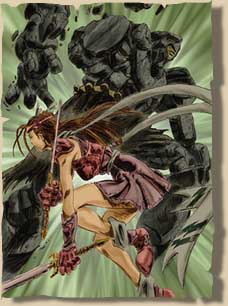 女戦士・キュリア・ベルはダ・カームに斬りかかった